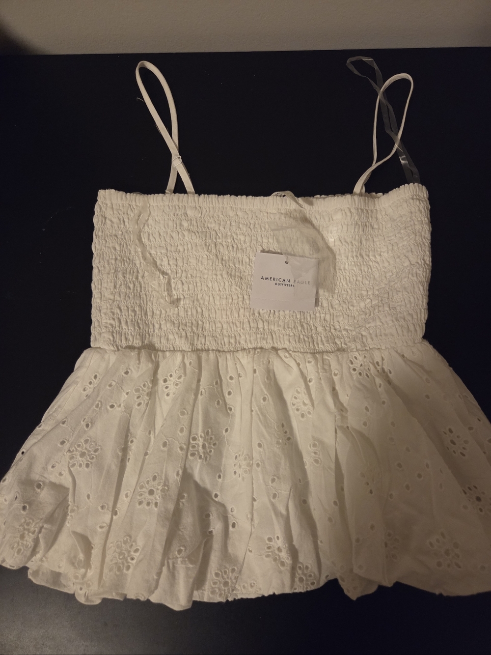 American Eagle Eyelet Ruffle Crop Top in White Small NWT (Baby Doll Peplum Top)